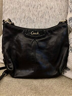 Vintage Coach Black Mini Leather Hobo Bag with Gold Hardware